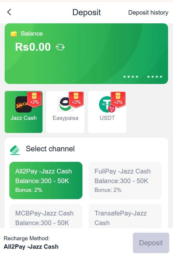 Basant Club Game deposit