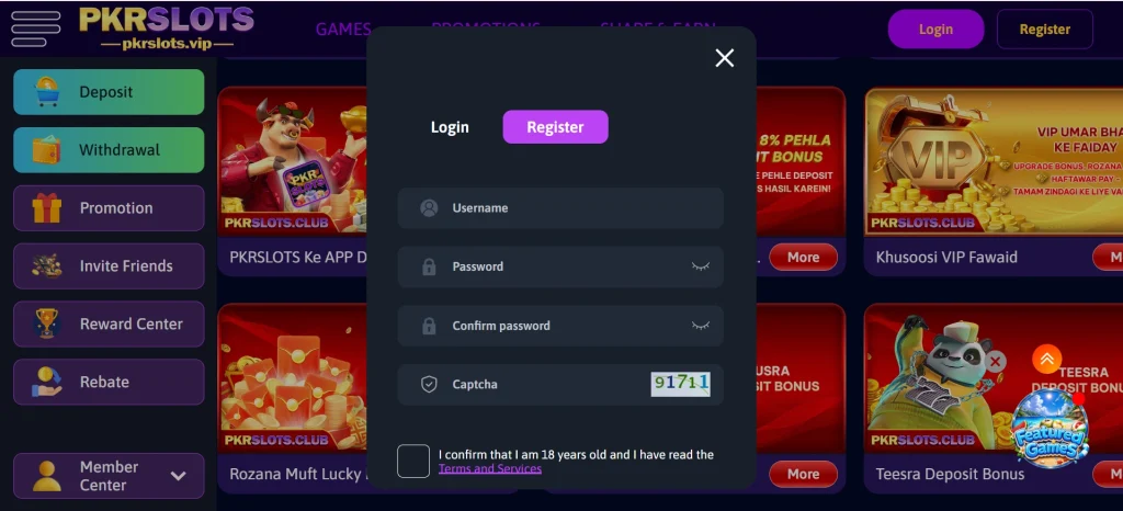 PKR Slots Game login