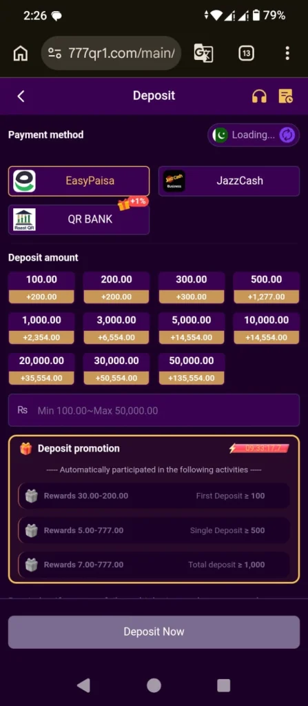 777QR Game deposit