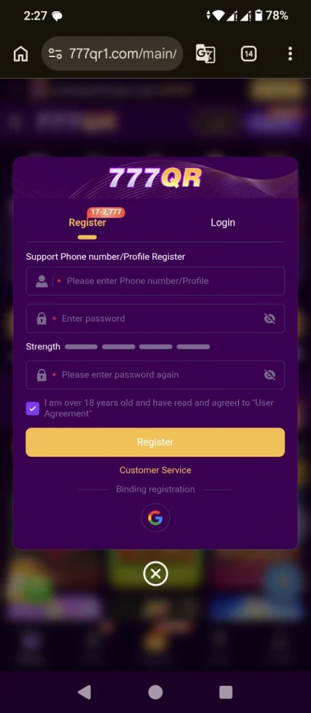 777QR Game login