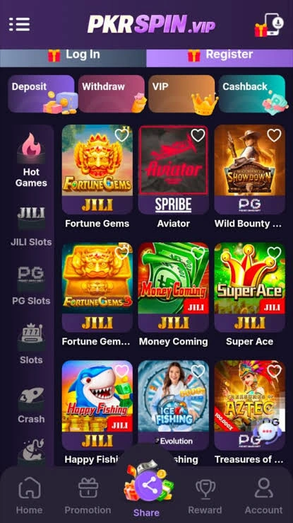 PKR SPIN Game interface screenshot