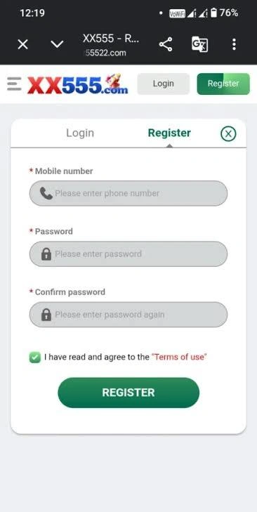 XX555 Game login